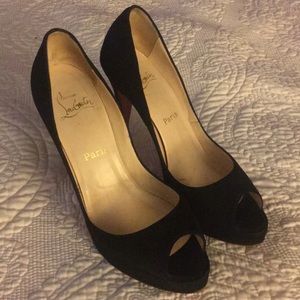Christian Louboutin Black Suede Peep Toes